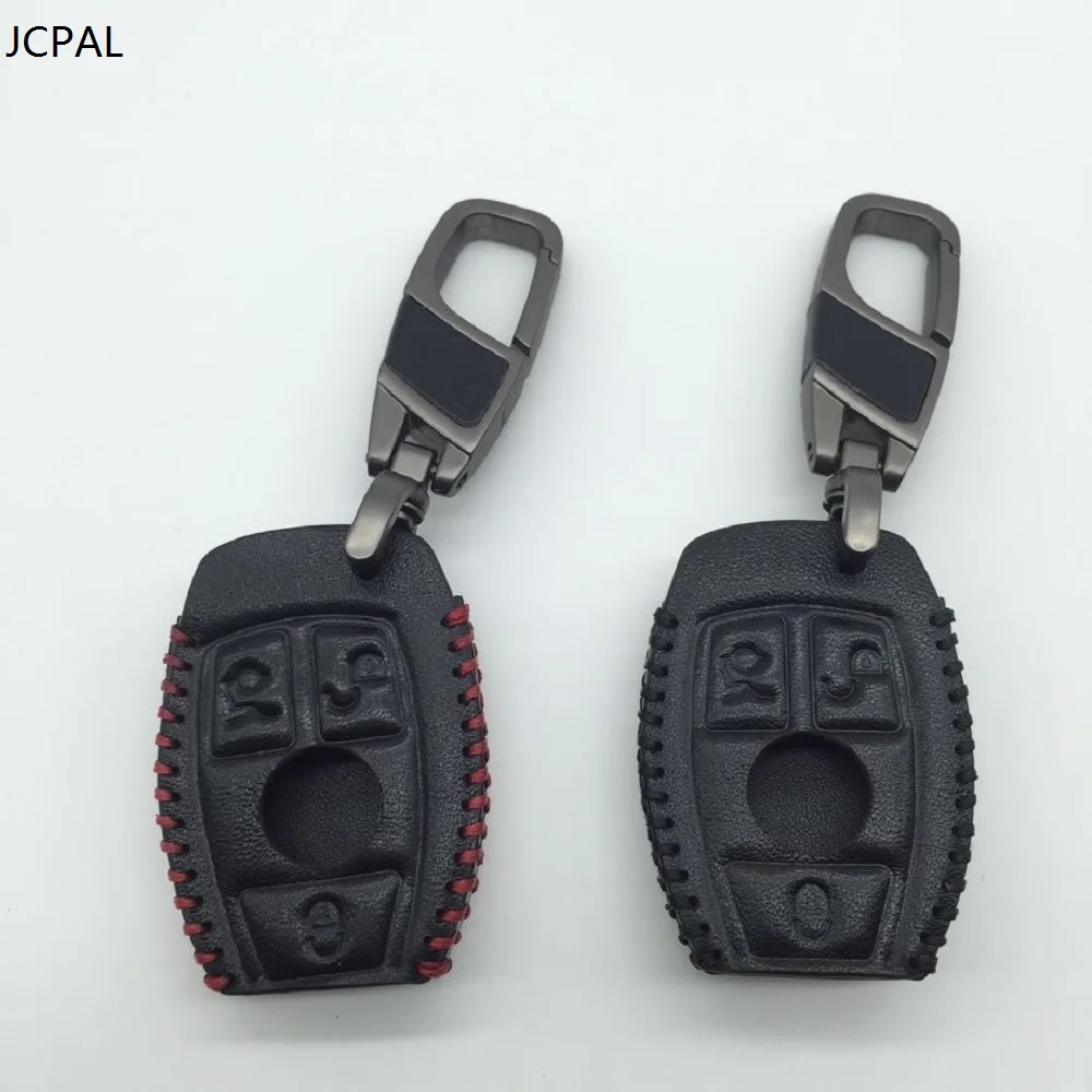 Genuine leather car key case cover fob key chain wallet holder for