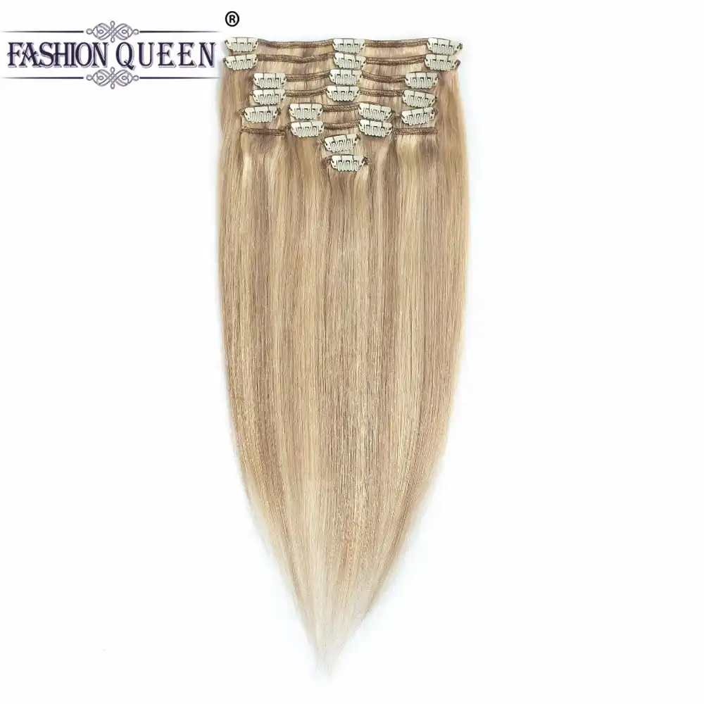 Full Head Clip In Human Hair Extensions 12pcs Set Ash Blonde
