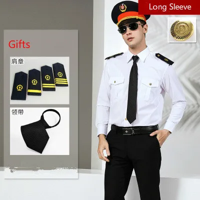 Новая железнодорожная форма мужской костюм Деловые комбинезоны рубашки полета плюс размер белая приталенная рубашка с длинными рукавами Светоотражающая одежда - Цвет: Long Golden Button