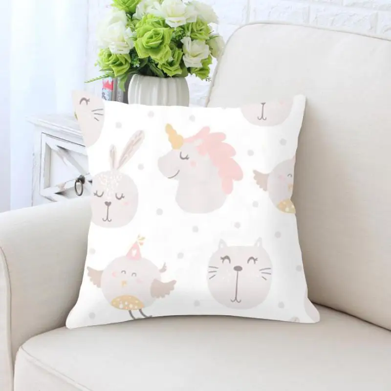 

Cute Kawaii Unicorn Cushion Cover Pink Rabbit Chick Cat Nursery Decor Cartoon Pillow Case For Girls Kids Room Accessories