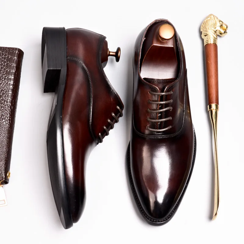 QYFCIOUFU/мужские кожаные туфли на шнуровке; модельные туфли в деловом стиле; мужские брендовые свадебные туфли из натуральной кожи на шнуровке; Цвет Черный
