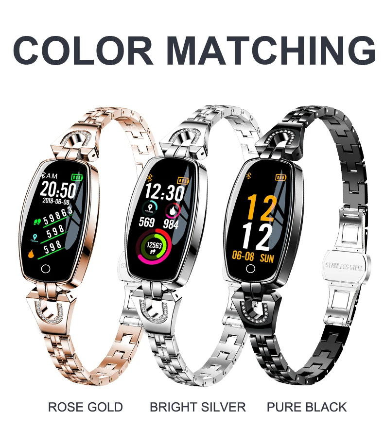 MNWT H8 Fashion Smart Wristwatches Women Digital Watches Ladies 2021 Waterproof Heart Rate Monitoring Bluetooth For Android IOS