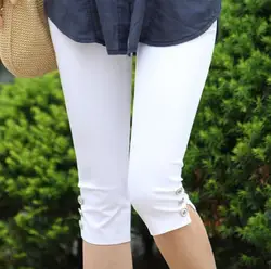 2018 Летний стиль Карамельный цвет брюки Капри Для женщин тонкие летние штаны Дамы Высокая Талия упругой плюс Размеры брюки