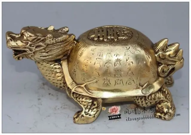 

China Antique collection copper carving The Dragon turtle longevity statue