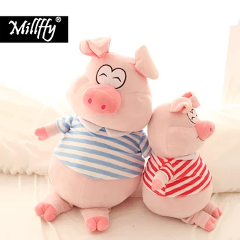 

Cute smiling couple T-shirt pig plush toy Striped pig doll children birthday gift