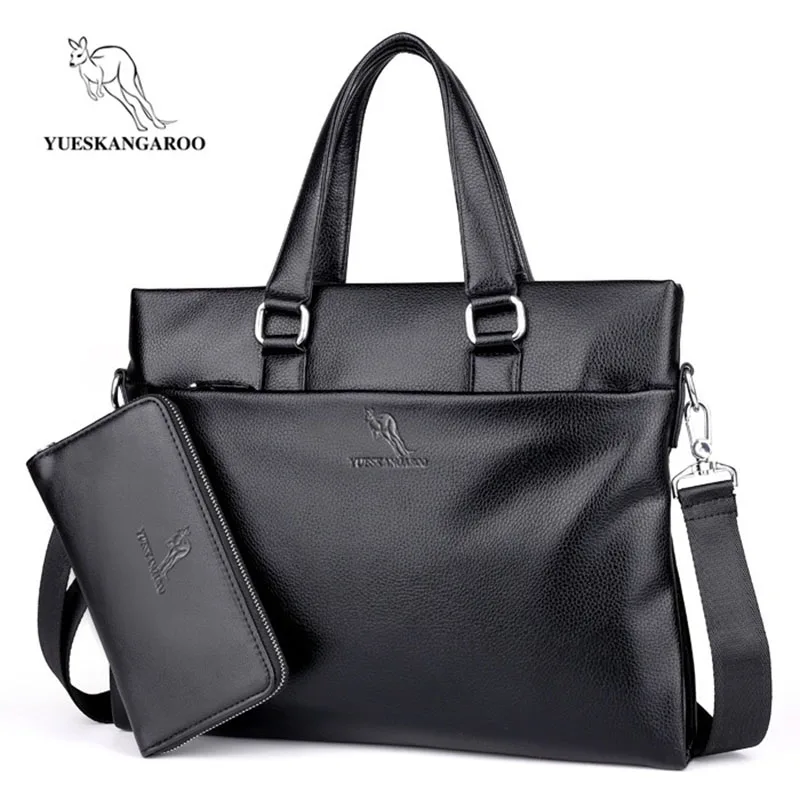 

YUESKANGAROO leather men briefcare brand high quality men's business handbags two color leather soft men laptop bag HA-022