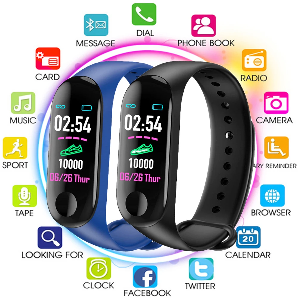 

Bluetooth M3 Color IPS Screen Smart Sport Fitness Bracelet Blood Pressure Activity Tracker Smart Wristband For Men Women Watches