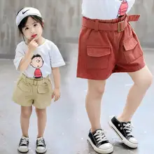 Новинка; летние джинсовые шорты для маленьких мальчиков; милые джинсовые шорты с дырками для девочек; детская одежда с поясом