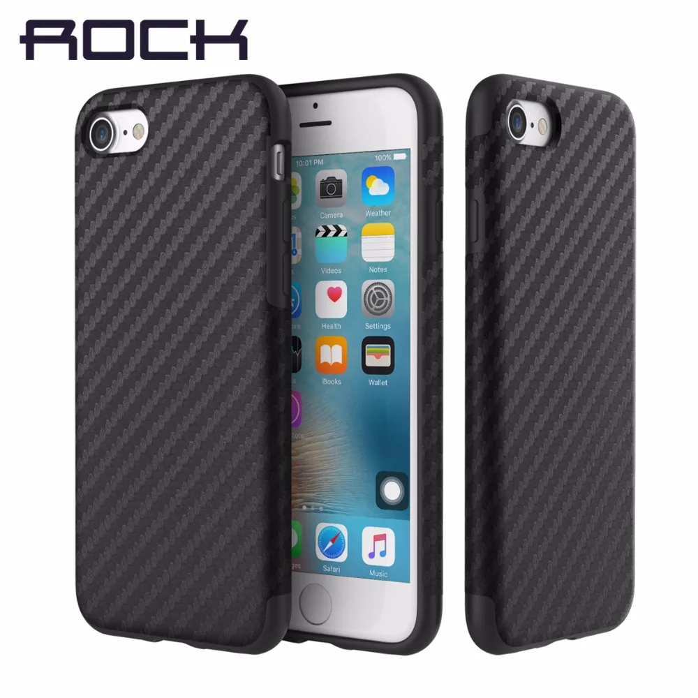 

Rock Synthetic Fiber Case For iPhone 7 7 Plus Soft Carbon Fiber TPU Back Cover Case with metal plate magnetic case for iPhone 7