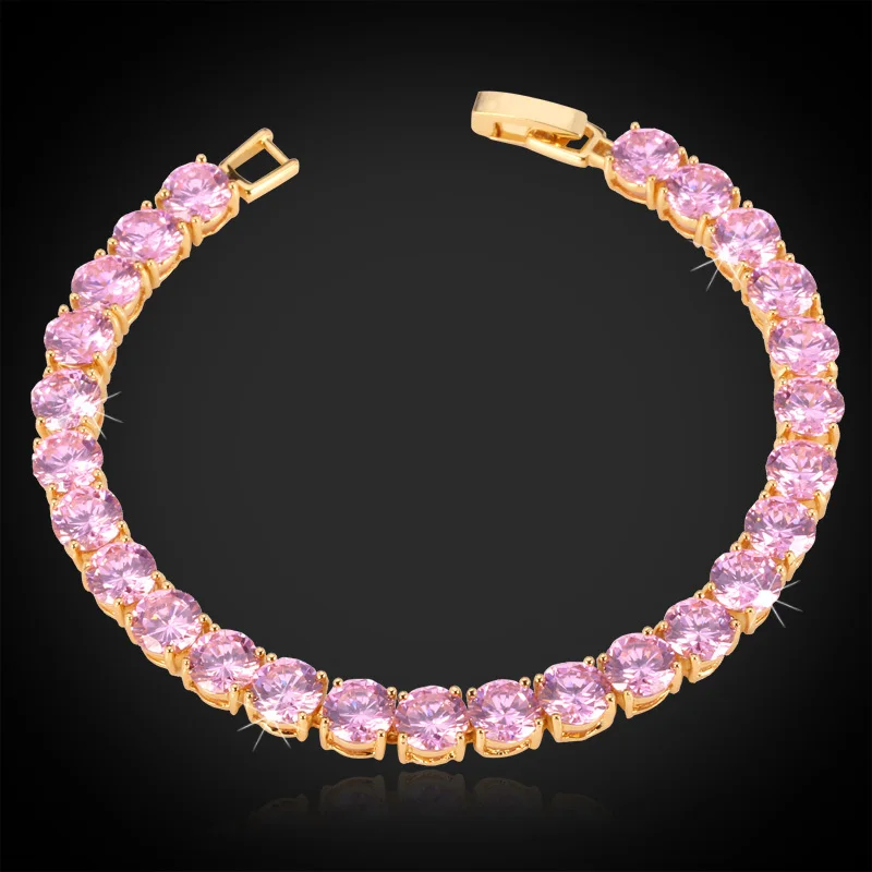 

Valentine's Day Pink Bracelets For Women Girl Jewelry Cubic Zircon 18cm Crystal Trendy Charm Tennis Bracelet H404