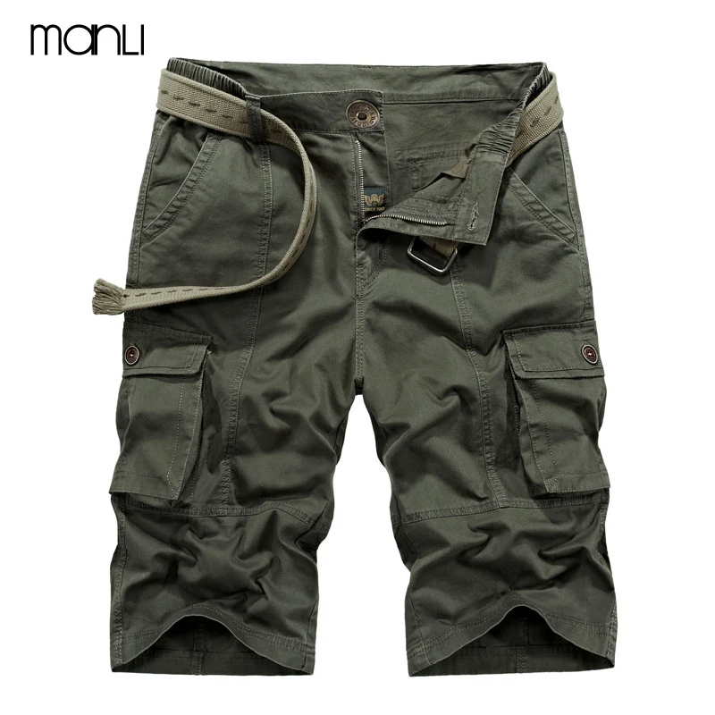 

MANLI Men Shorts Summer Hiking Military Shorts No Belt Loose Breathable Men Climbing Trekking Cargo Short Trousers Plus Size 42