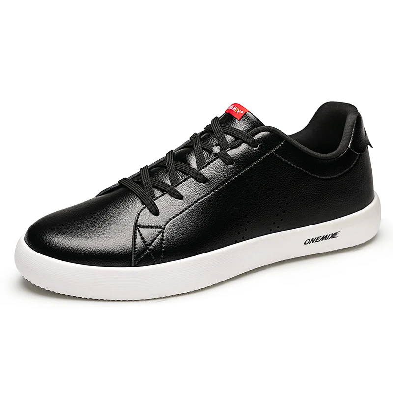 ONEMIX/пара обуви для скейтбординга; женские белые туфли на плоской подошве; Новинка года; кожаные дышащие мужские повседневные кроссовки в студенческом стиле; обувь для бега - Цвет: Black White 1356