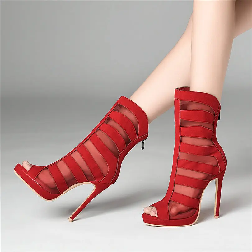 

Wedding Party Shoes Women Faux Suede Super High Heel Gladiator Sandals Breathable Mesh Open Toe High Top Pumps Casual Shoes 2019