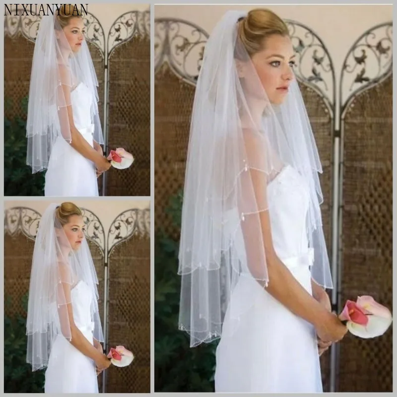

Simple Two Layers Short Tulle White Wedding Veils Cheap 2019 Ivory Bridal Veil for Bride for Mariage Wedding Accessories Comb