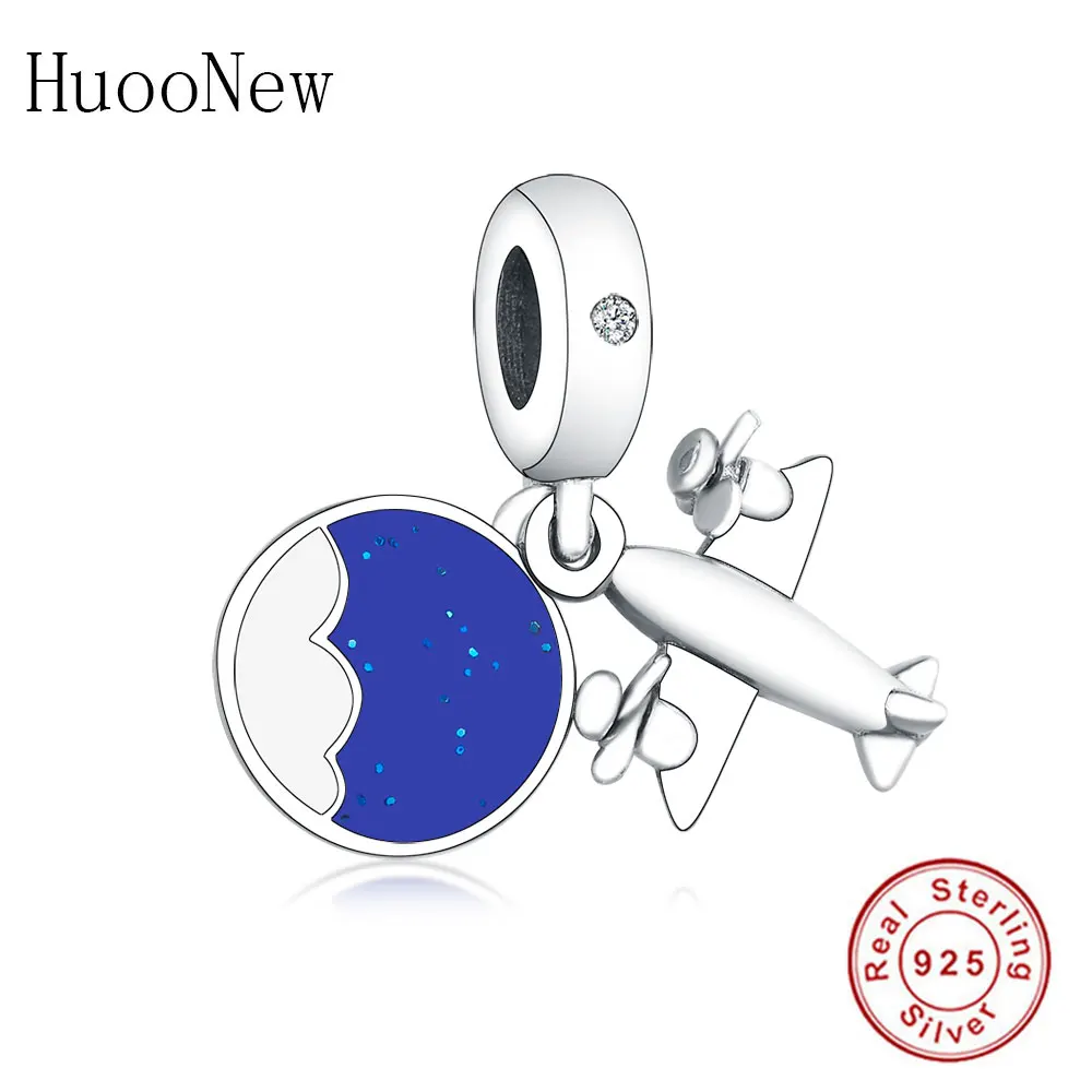 

Fit Original Pandora Charm Bracelet 925 Sterling Silver Retro Airplane Aircraft Blue Sky Cloud Bead Dangle Pendant Berloque 2019