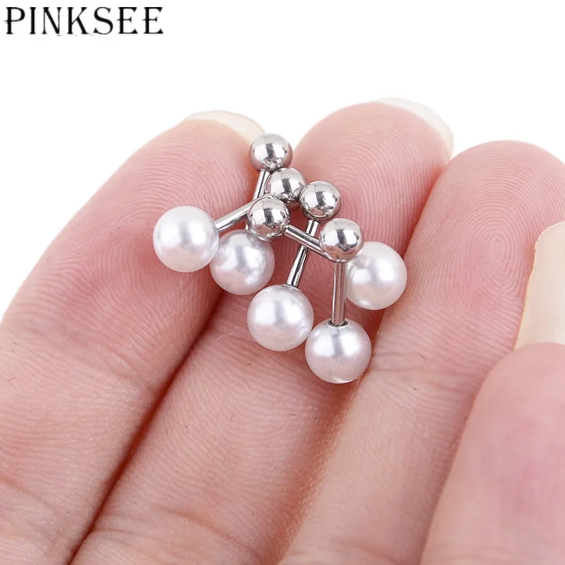 

PINKSEE 2Pcs Punk Cool Imitation Pearls Stud Earrings Fashion Silver Color Ear Piercing Jewelry Gifts for Women