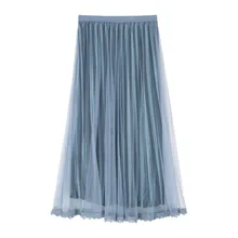 Весна новое поступление кружева край супер фея длинные юбки для женщин Элегантная пряжа сплайсинга бархатная плиссированная юбка