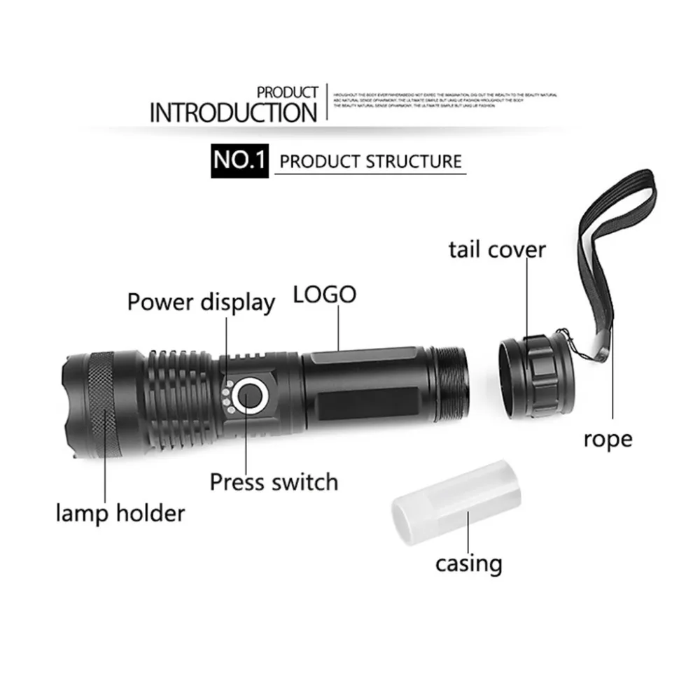 2019 LED flashlight safe at night USB rechargeable waterproof flashlight for bicycle 18650 battery lighting distance 500M 40J19 (6)