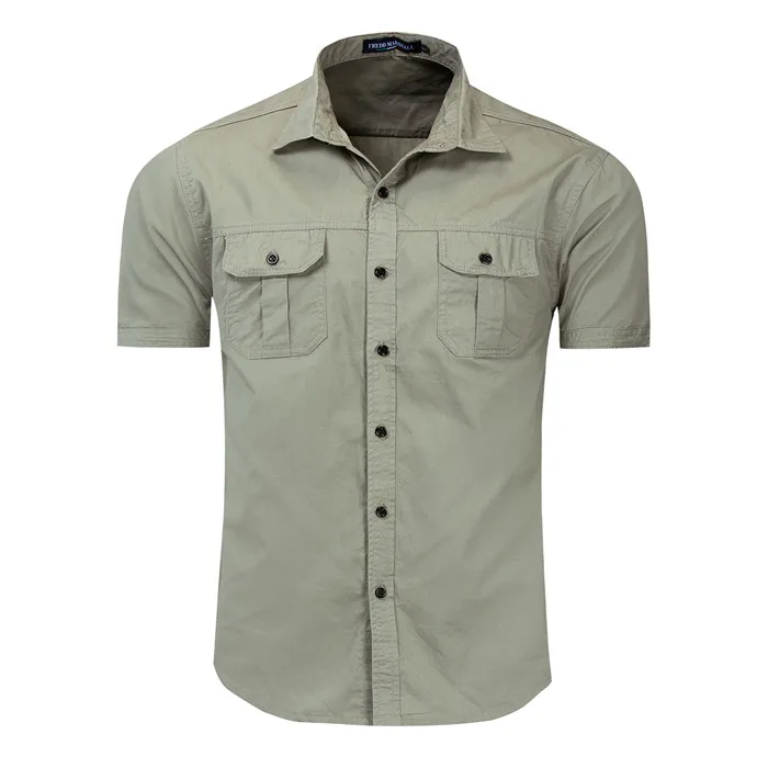 Summer Cotton Men Shirt Short Sleeve Cargo Shirt Mens Military Shirts Casual Slim FitTactical Shirt Camisa Social Camisas Hombre