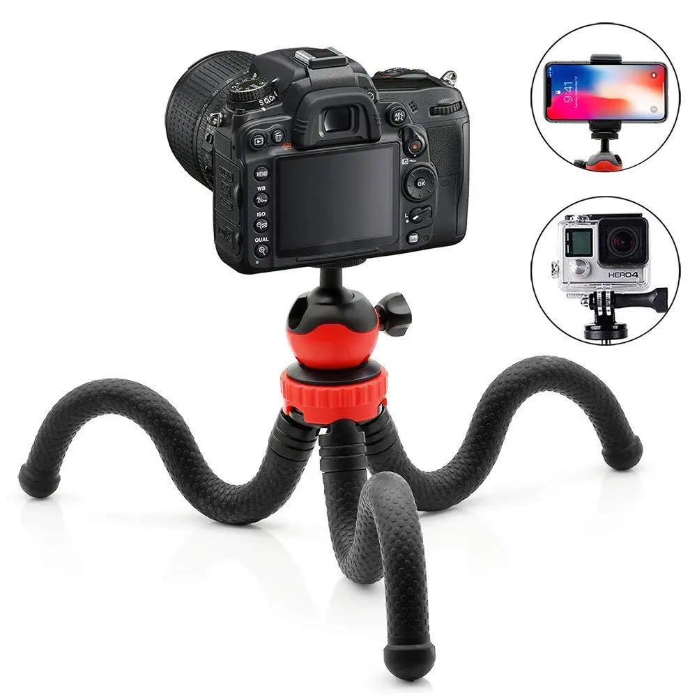 Гибкий штатив с шаровой головкой для iPhone, Android Phone, GoPro, DSLR camera и многого другого, в комплекте универсальный зажим для смартфона и Go P