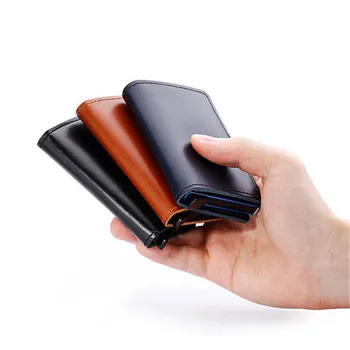 

Genuine Leather RFID Wallet Slim Business Card Holder RFID Blocking Mini Purse Vintage Antitheft Organizer Card Wallet