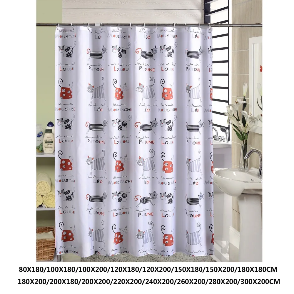 

Fashion Cat printed bathroom curtain waterproof polyester fabric cartoon shower curtain with hooks for bathroom multi sizes