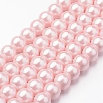 

8mm Pink Dyed Glass Pearl Round Bead Strands for Handmade Jewelry, Cotton Cord Threaded Hole: 1.2~1.5mm, about 52pcs/strand