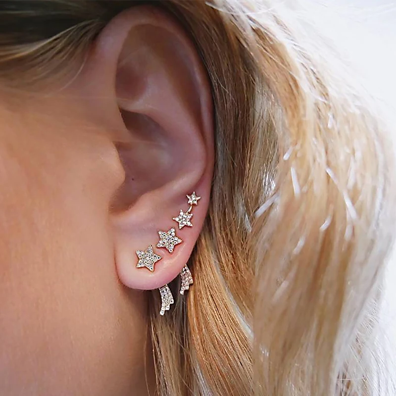 3 шт./компл. классический Для женщин инкрустированные кристальных камней, с аппликацией в виде Золотой Звезды длинные серьги с подвесками, комплект модной одежды для свадьбы или торжественного случая, ювелирные изделия, аксессуары