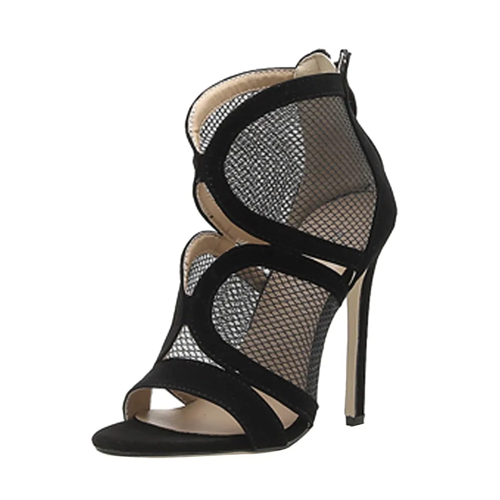 

2020 Fashion chaussures femme Shoes Women's Casual Suede Stiletto Openwork Sandals Zipper High Heels Shoes zapatos de mujer @40