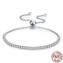 Новинка, Настоящее серебро 925 пробы, прозрачный CZ женский браслет, Регулируемый Серебряный браслет, ювелирное изделие, подарок на свадьбу