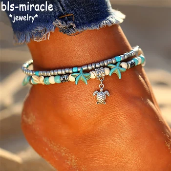 Bls-miracle Summer Beach New Fashion Foot Fewelry Bohemia Silver Tortoise Gift For Women To Beach Anklet Bracelet Jewelry A-56