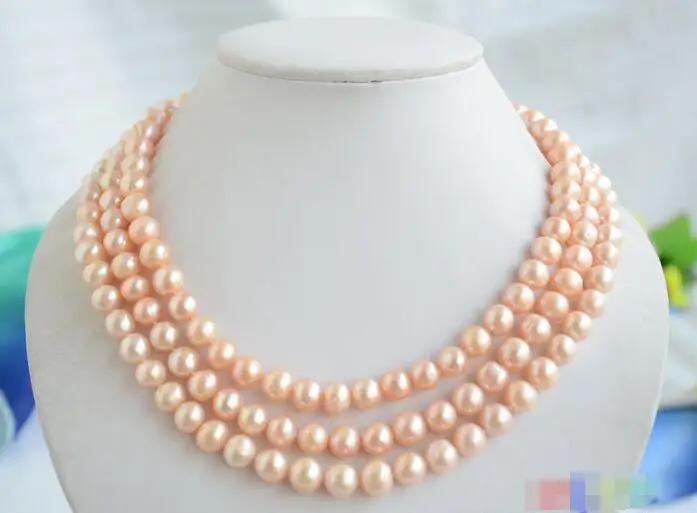 

FREE SHIPPING HOT sell new Style >>>>3row 9mm round pink freshwater pearl necklace mabe clasp