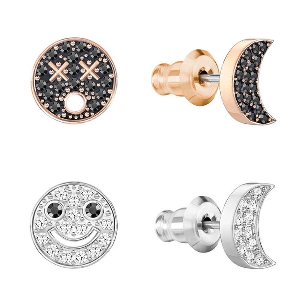 

MULIER 2019 new wild black and white moon smiley set perforated earrings female 5298332 best birthday present spot free shipping