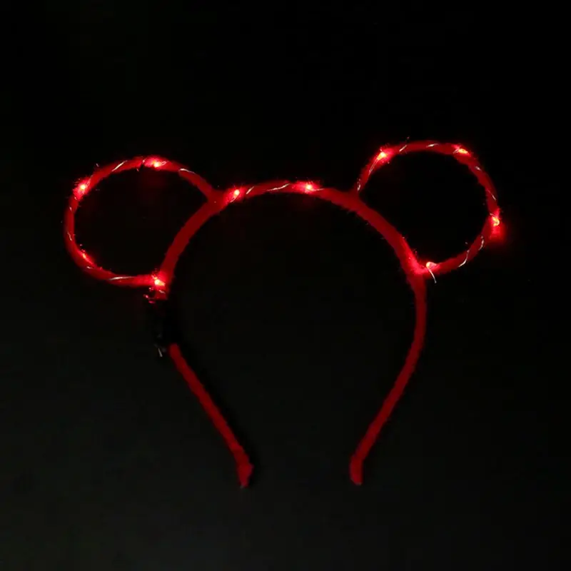 

1Pc Women Girls LED Flashing Cute Mouse Bear Ears Hair Hoop Glowing String Lights Plush Cloth Wrapped Headband Party Supplies Ra