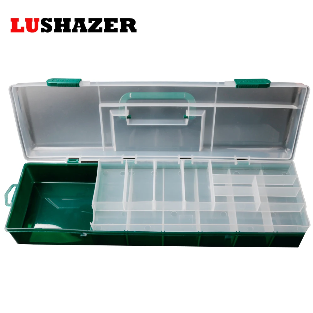 LUSHAZER 2-слойная коробка для рыболовных снастей пластиковое водонепроницаемое