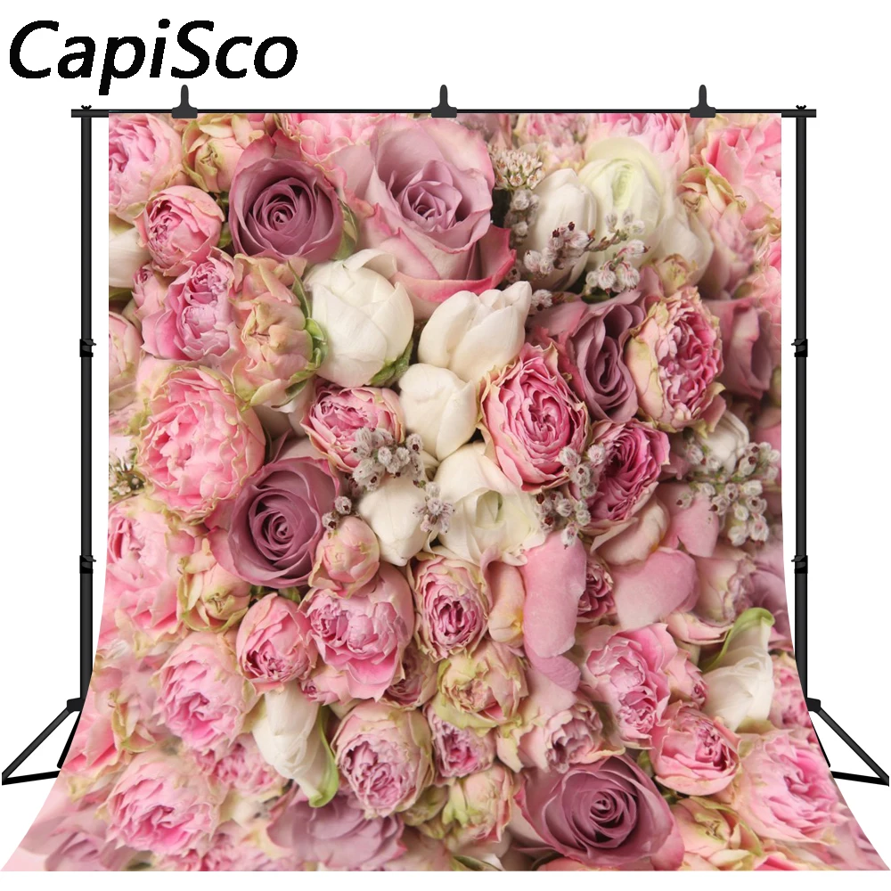 

Capisco 3D Rose Flowers Wall Wedding Portrait Baby Photography Backgrounds Custom Photographic Backdrops For Photo Studio