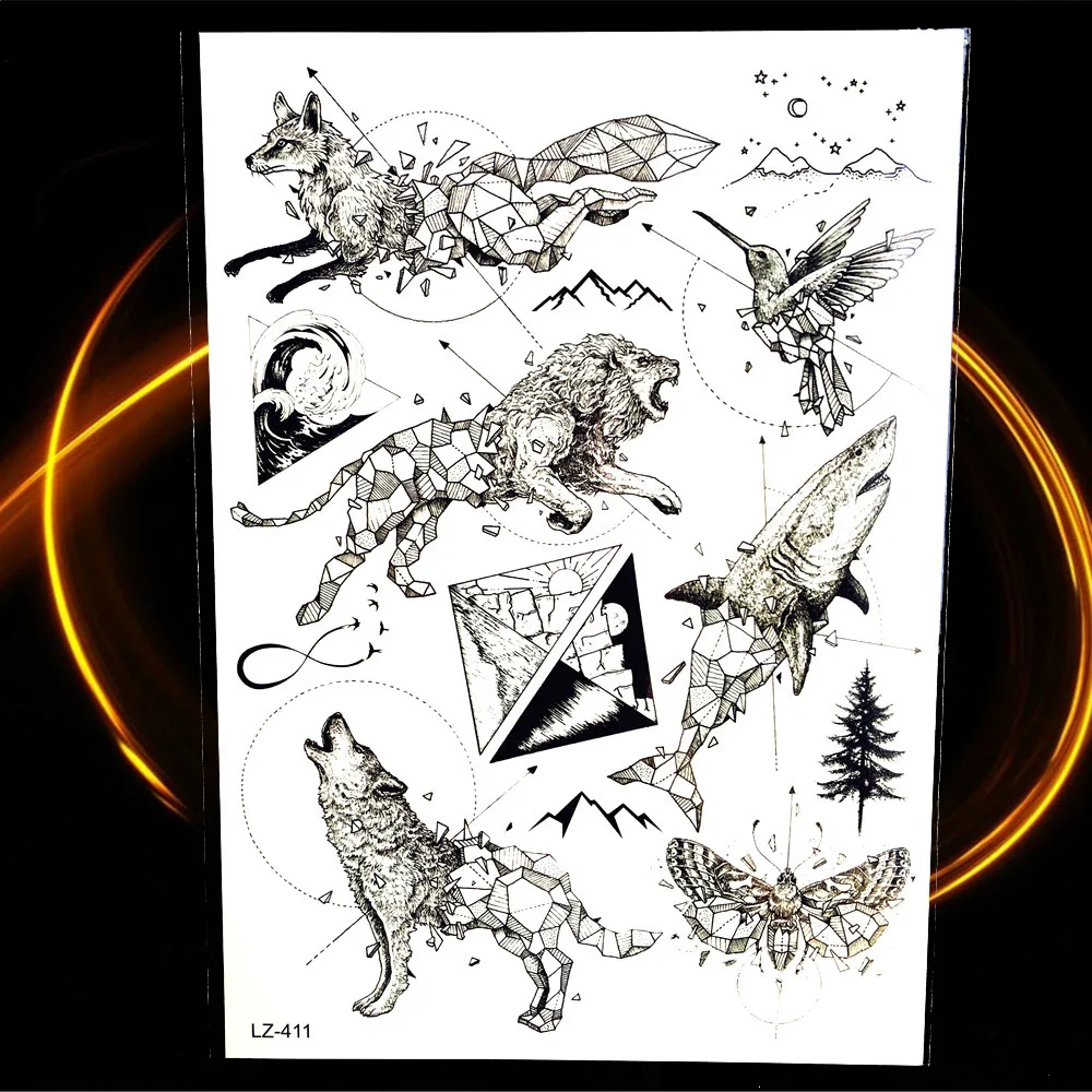 Временные татуировки с объемным изображением лисы, цветка лаванды, Листьев, колибри, одуванчика, поддельные Водные Переводные татуировки для женщин и девушек