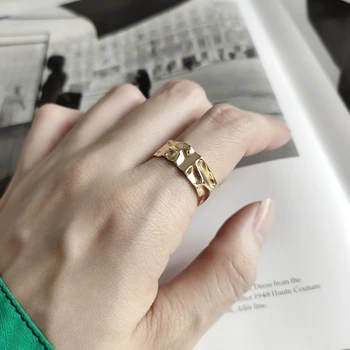 

LOULEUR 925 Sterling Silver Gold Color Round Rings Irregular Simple Element Design Open Ring Women Fashion Silver 925 Jewelry