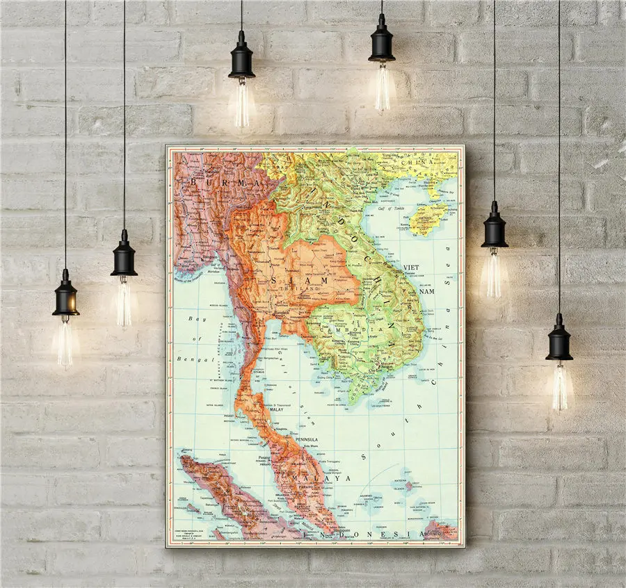 

1902 Vintage Map of THAILAND Burma Map Indochina Retro Print Canvas Poster Wall Stickers Home Decoration Bar Pub Cafe Decor