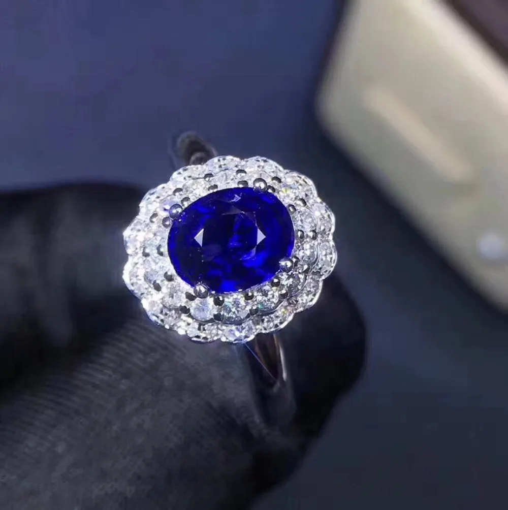 

819 Fine Jewelry Real 18K 100% Natural 1.0ct Royal Blue Sapphire Gemstone 18k Gold Diamonds Stone Women Ring for Female Rings