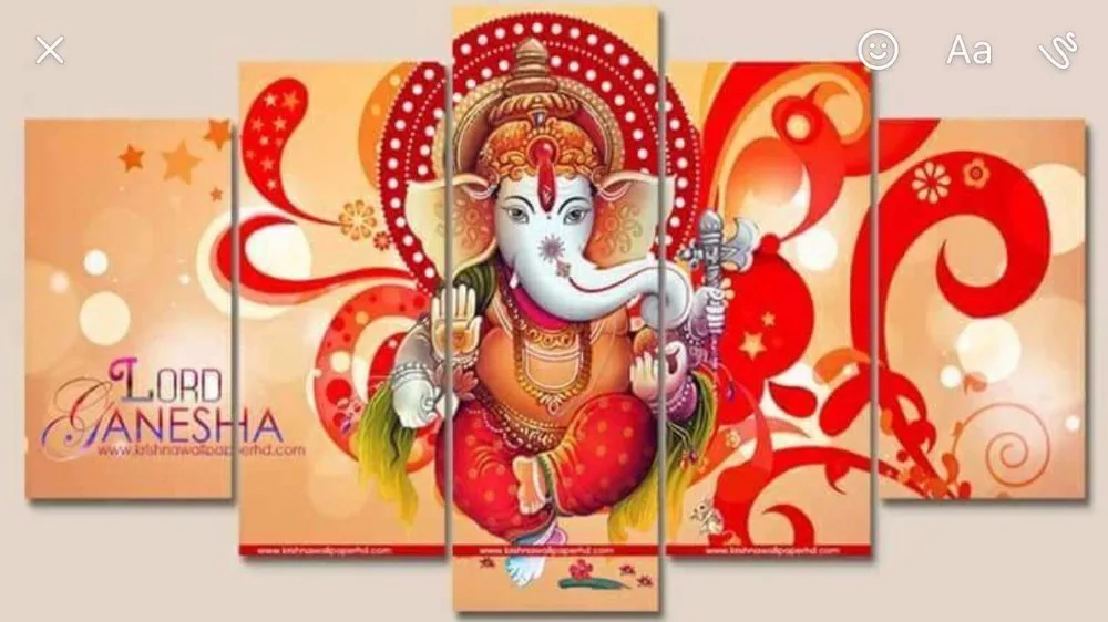 

5 panel HD printed oil painting lord of Ganesha poster canvas print art modern home decoration wall art picture for living room