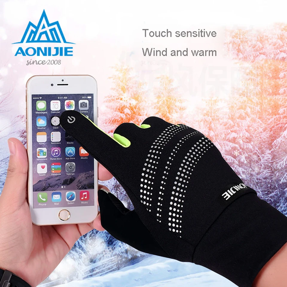 AONIJIE الرجال النساء في الهواء الطلق الرياضة قفازات الدافئة يندبروف الدراجات التزلج دراجة المشي تسلق تشغيل تزلج فنجر كامل قفازات