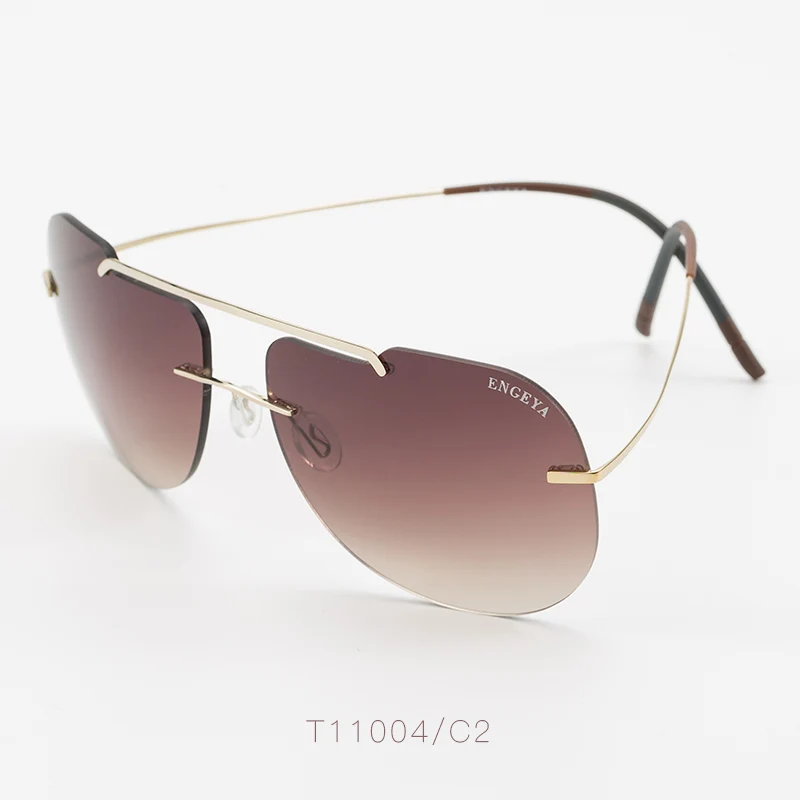 Титановые солнцезащитные очки без оправы для мужчин и женщин, фирменный дизайн, роскошные солнцезащитные очки для рыбалки, вождения, модный супер светильник, очки T11004 - Цвет линз: C2 Brown