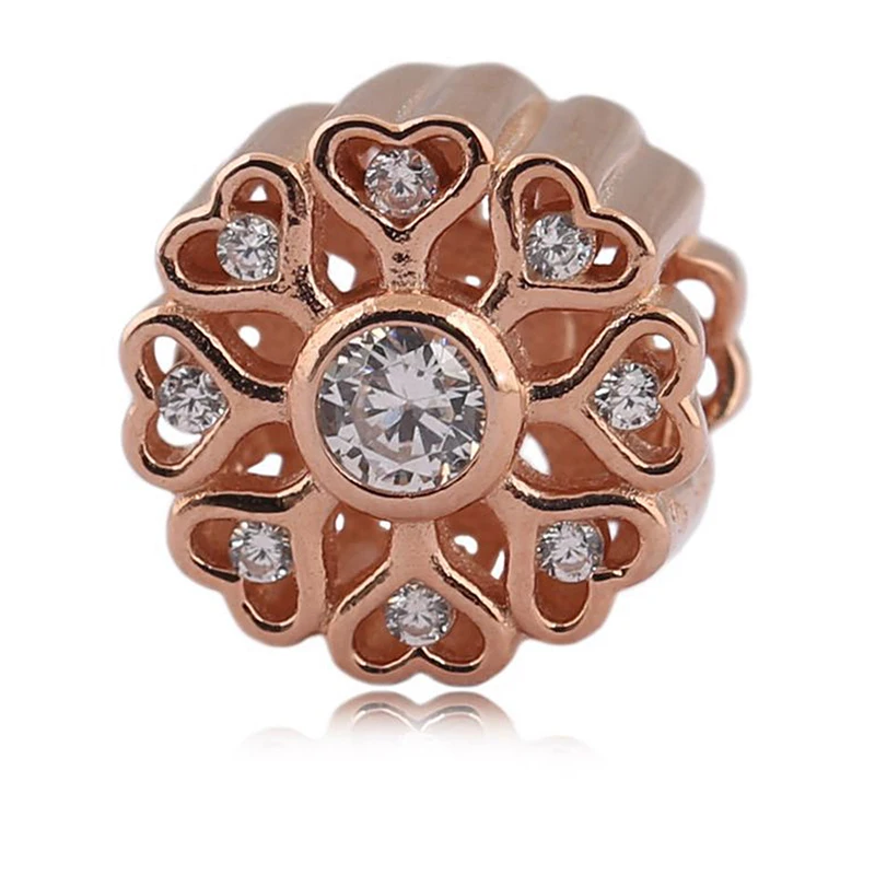 

Fits bracelet charm jewelry with Women party gift 925 sterling silver inlaid zircon rose gold love round beads