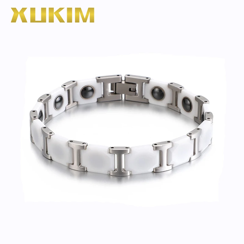 

XMB101 Xukim Jewelry 316L strainless Steel Health Magnet Bracelets Black Silver bule Color Power Element Magnets Men Bracelet