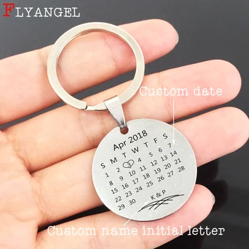 

Customized Engraved Calendar Keychain,Personalized Keyring, Custom Initial Name Date Key Chains For Couples Valentine Gifts