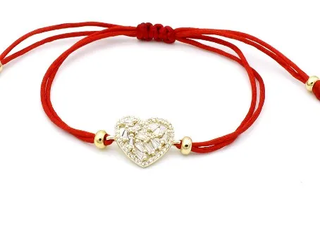 

4mm xer342 silver gold heart red rope adjusted micro pave cz zircon cubic zirconia Bracelet macrame Charm Braided Braiding