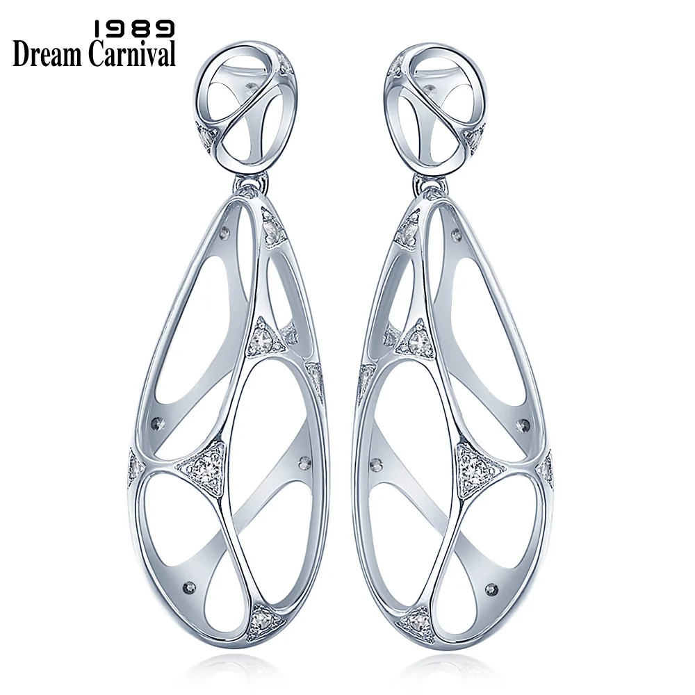 

DreamCarnival1989 Women Dangle CZ Earrings Hollow Out Drop Rhodium Gold Color Pendientes tipo gota Drop Ship Wholesales WE3710