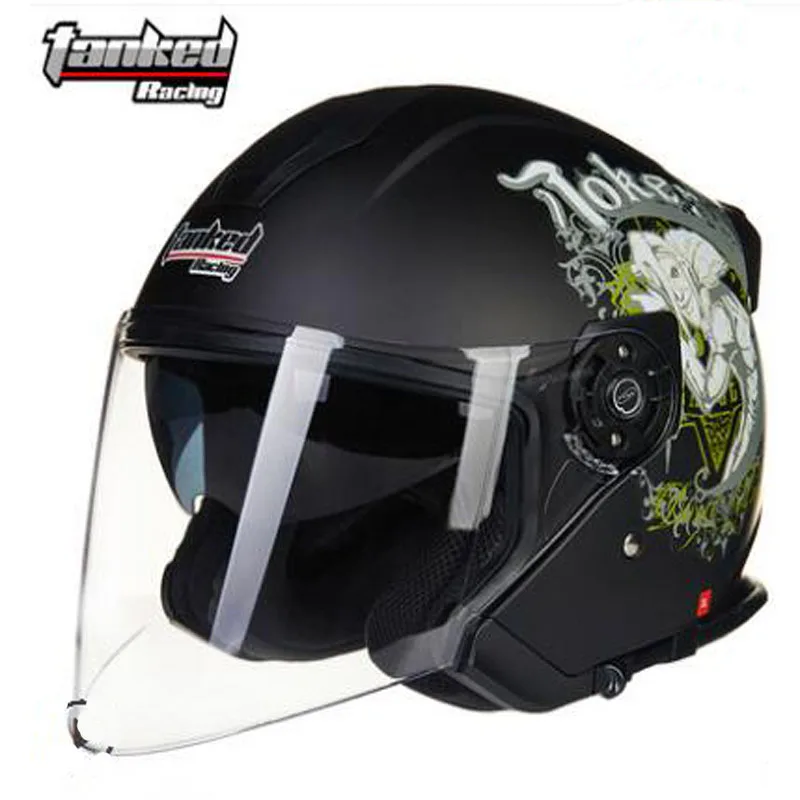 Tanked Racing Half face Motorcycle helmet Double lens four seasons