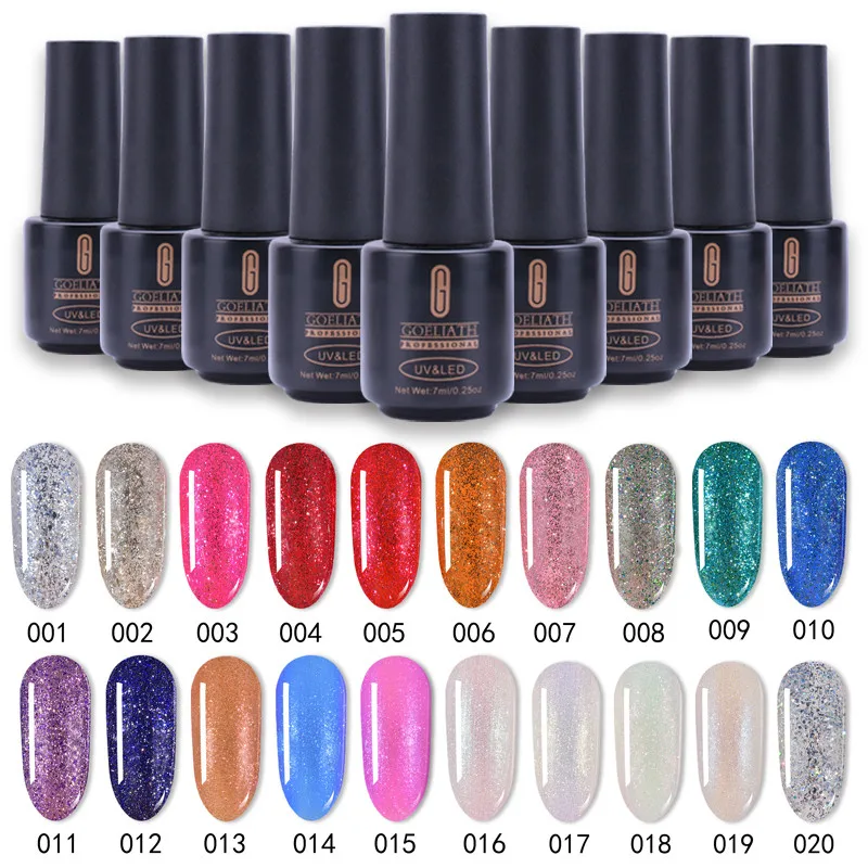 

24 Color Set GelNail Polish Gel Varnish 7ml Gold Glitter Sequins Soak Off UV Gel Polish Base Top Coat Primer Nail Art Laquer